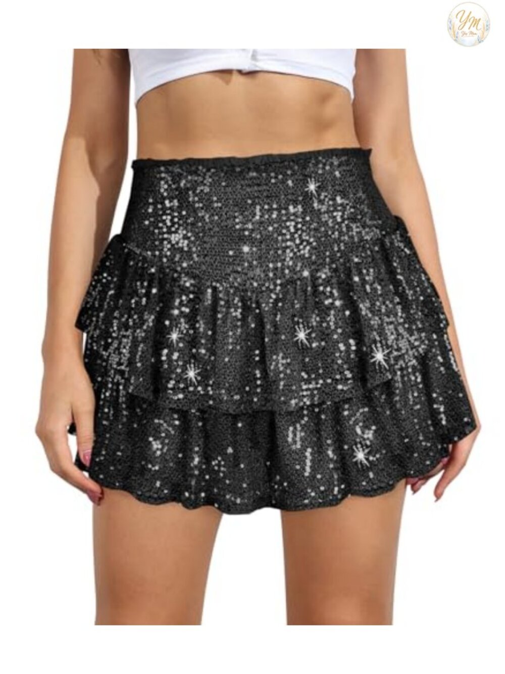 Women Sequin Skort with Shorts Ruffle Sparkly High Waist Party